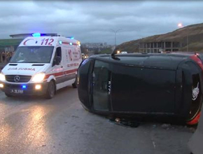 Pendik'te takla atan araçtan mucize eseri kurtuldu